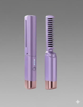 Purple hair straightener on a gray background